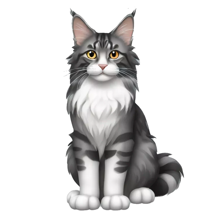 Black grey and white maine coon tabby cat