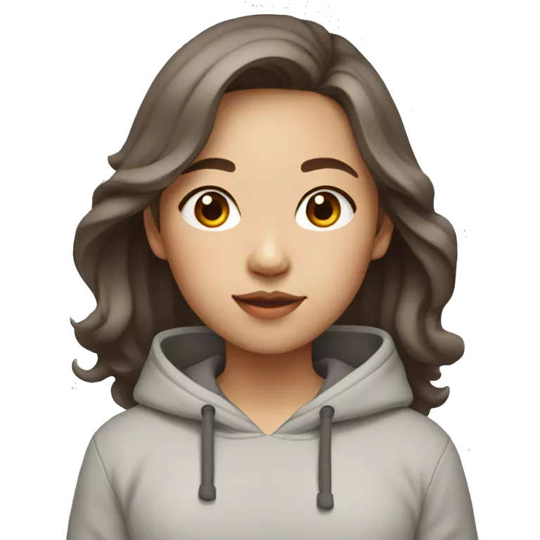 Asian girl in light grey hoodie with brown medium wavy hair