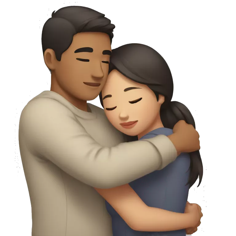 young brown Man and young asian woman hug love