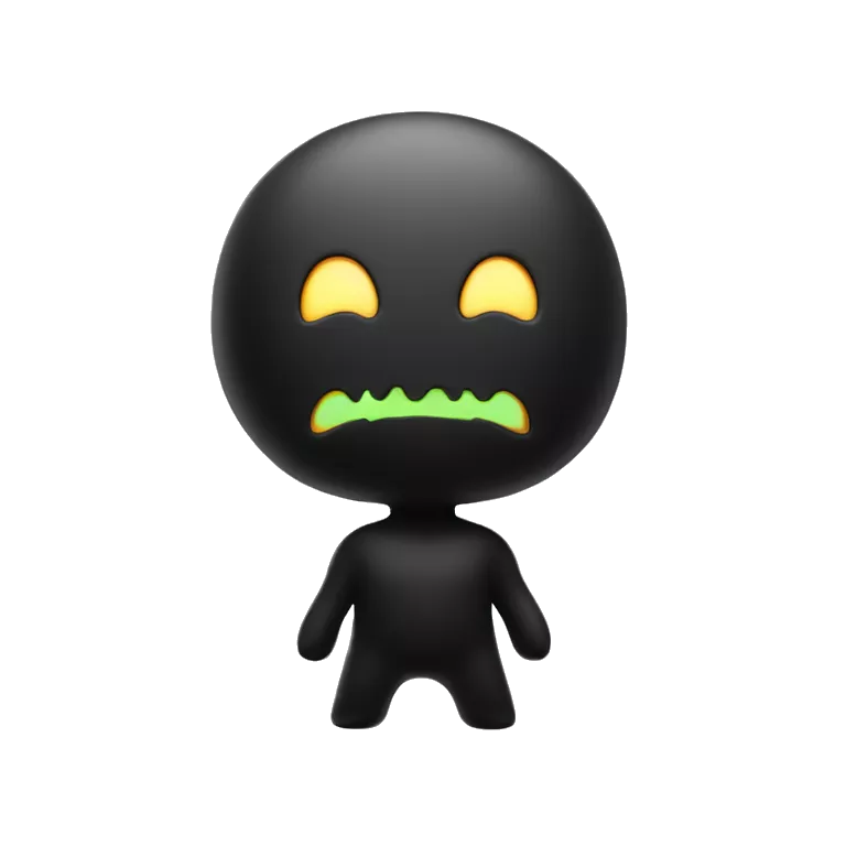 Make me a 3D emoji that expresses the strength of the strong body of the young ghost. The image of the ghost in black and neon