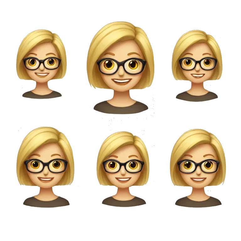 profesora rubia de pelo corto y liso con gafas redondas muy sonriente
