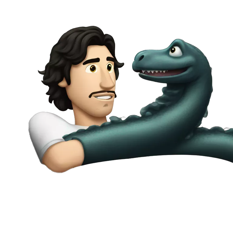 Adam driver in couch with black Loch Ness monster watching a movie