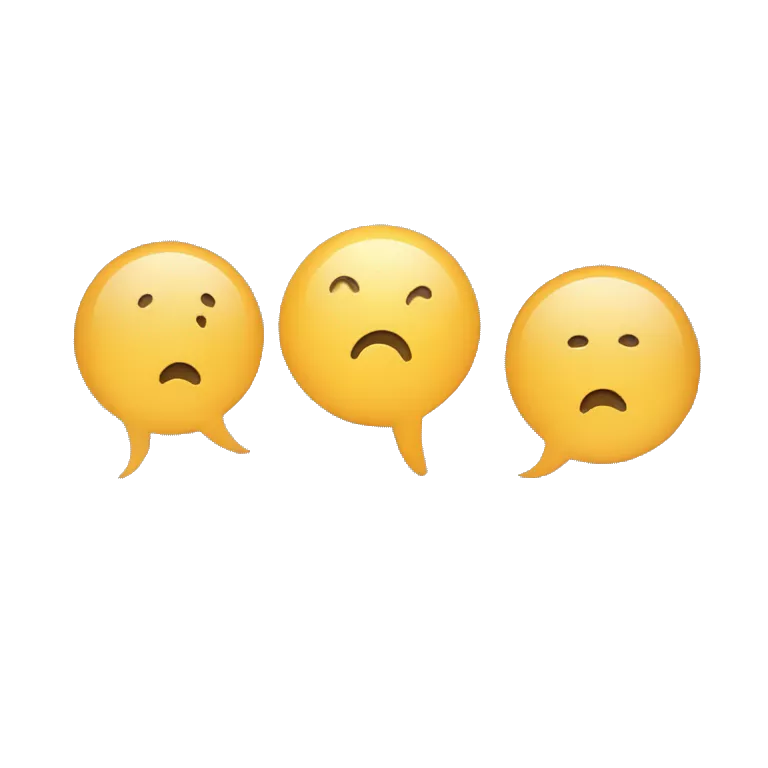 stick figure on the left talking with a speech bubble with sad face and another stick figure on the right talking to them with a speech bubble with a question mark