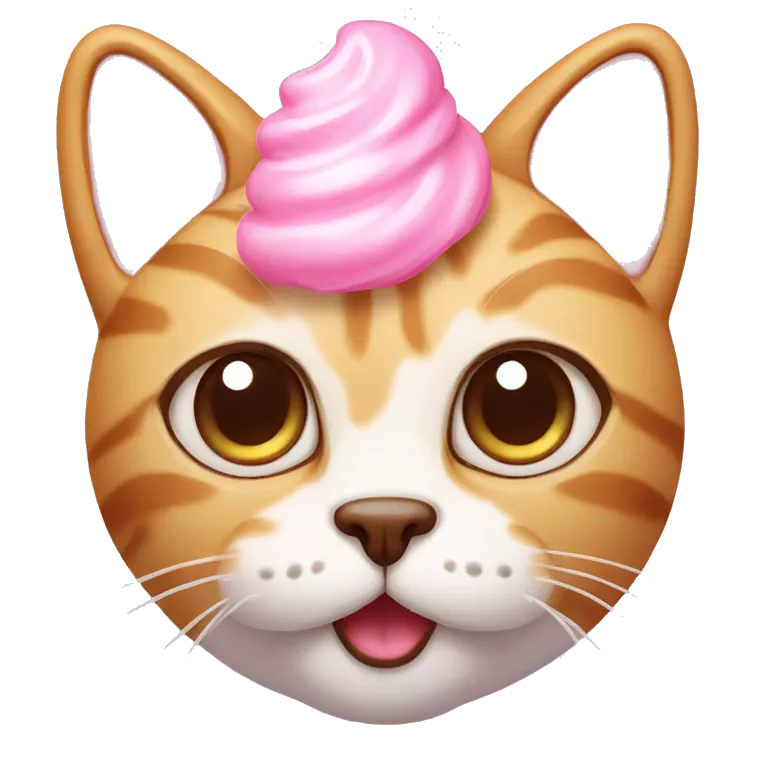cat with cute small ears and big cute eyes with pink ice-cream on head