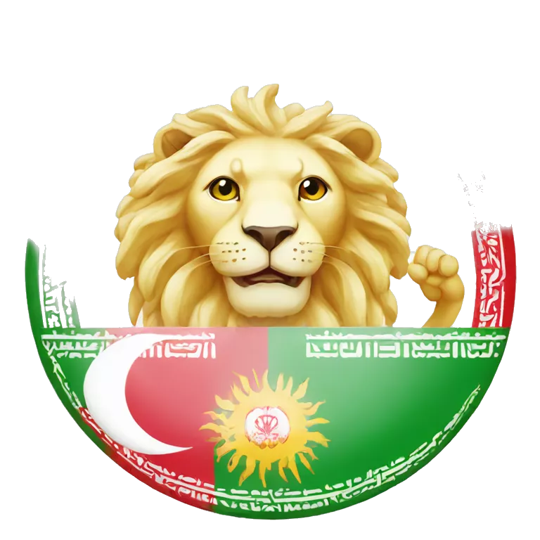 Iran flag with lion and sun and angel
