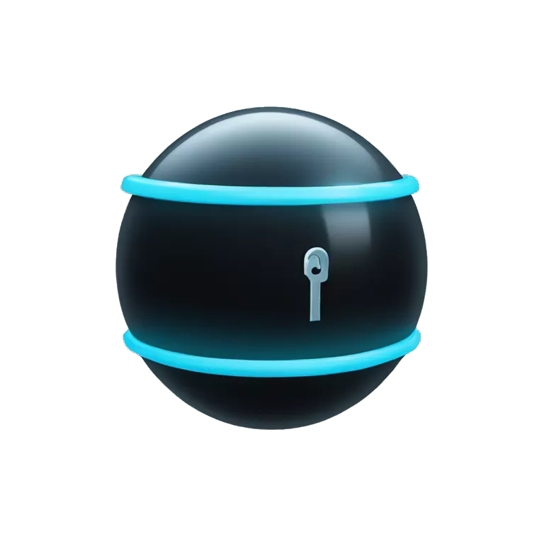 Black sphere with a light blue lock symbo on it