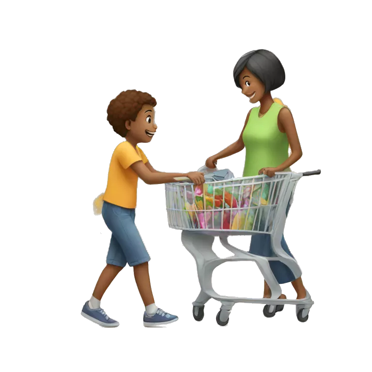 kid is helping his mom with shopping