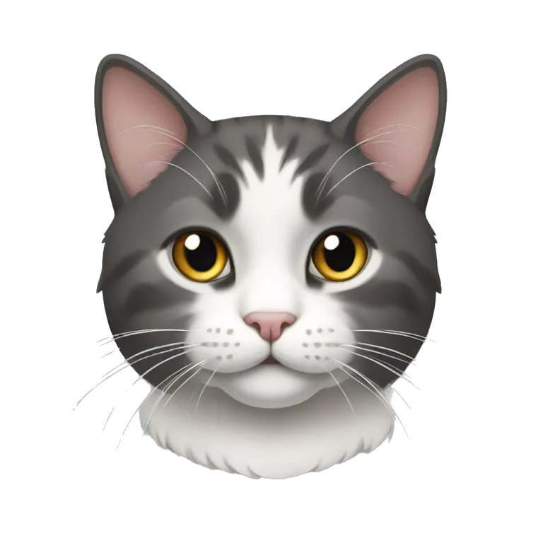 cat dark grey and white belly and white nose and white paws