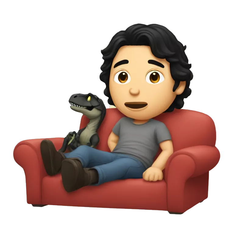 Adam driver in couch with baby black T. rex  watching a movie