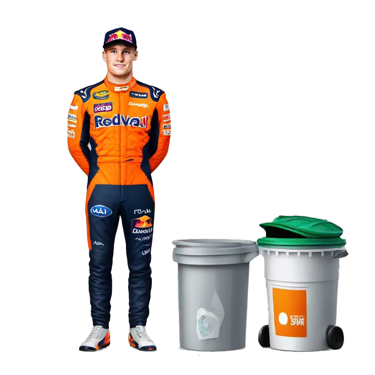 Max Verstappen max standing next to trash can