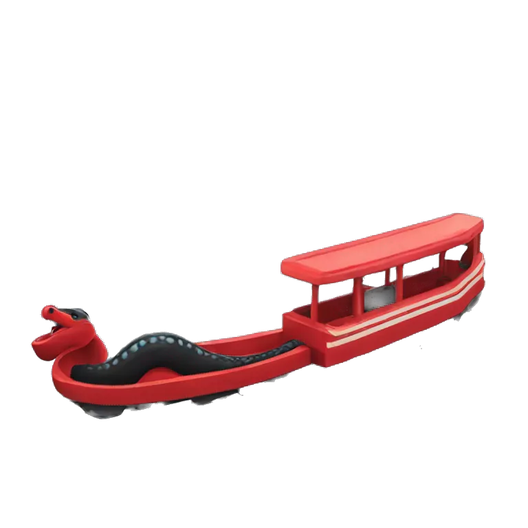 A black Loch Ness monster eating red roller coaster tracks