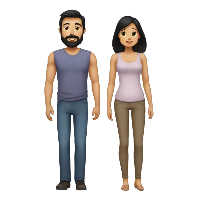 bald tan dad with black beard, pale mom with long straight black hair, tan infant small baby with black hair