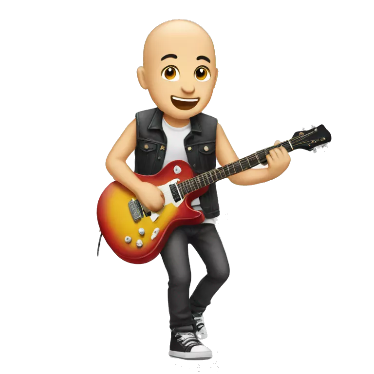 bald boy rocking out guitar