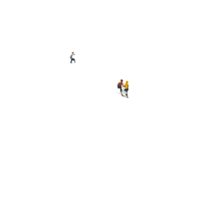 two people climbing a mountain almost arriving at the top seen from afar