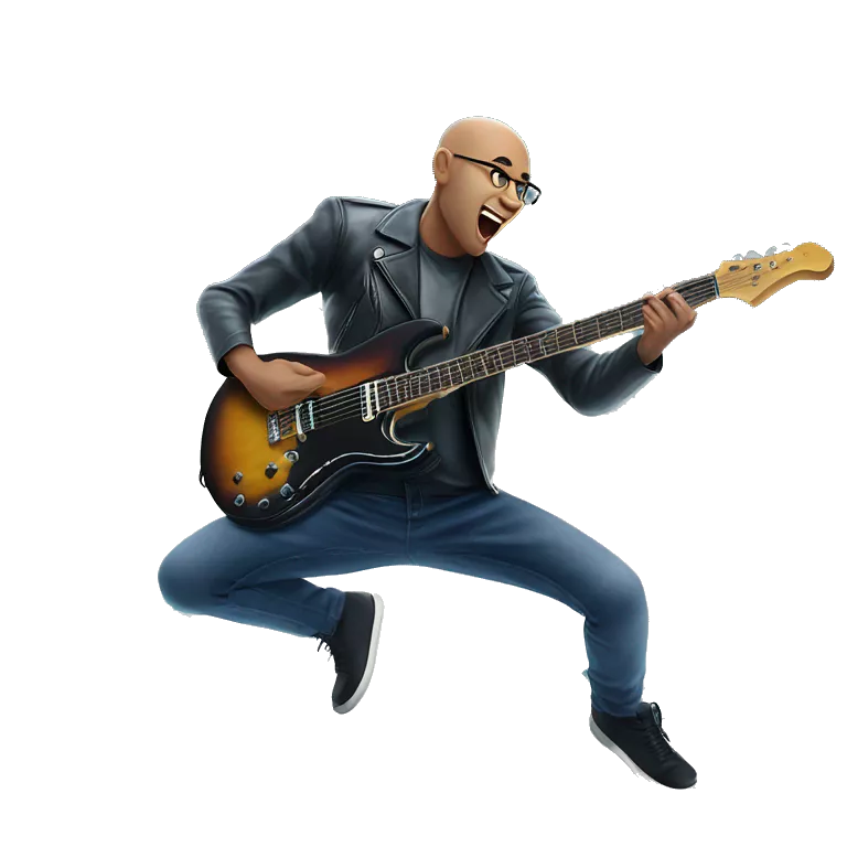 bald boy rocking out guitar
