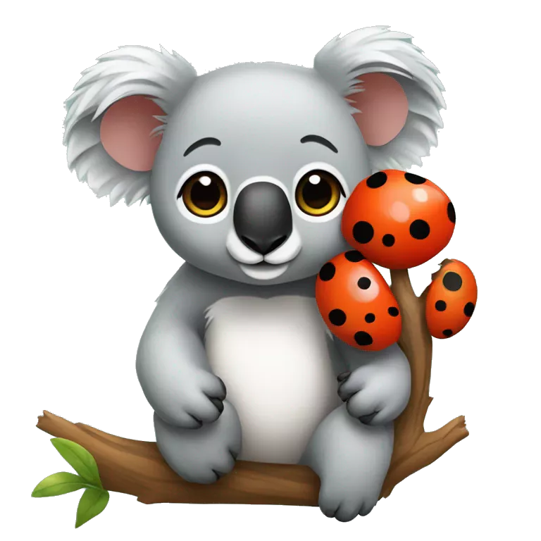 Un koala et une coccinelle super cute qui sont super copain et qui se font un câlin