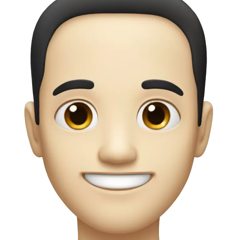 Pale man with black hair and black eyes, little stubble. He's smiling and looks friendly