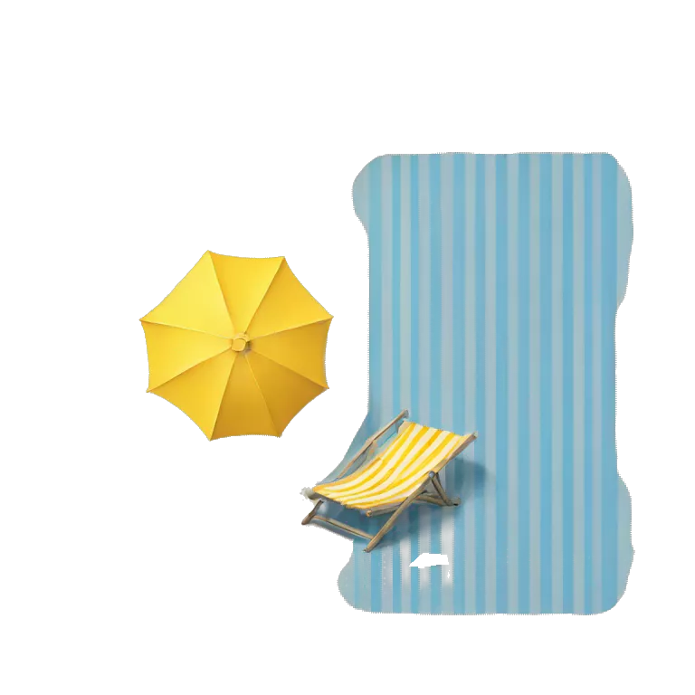blue striped deckchair and yellow striped parasol at the beach