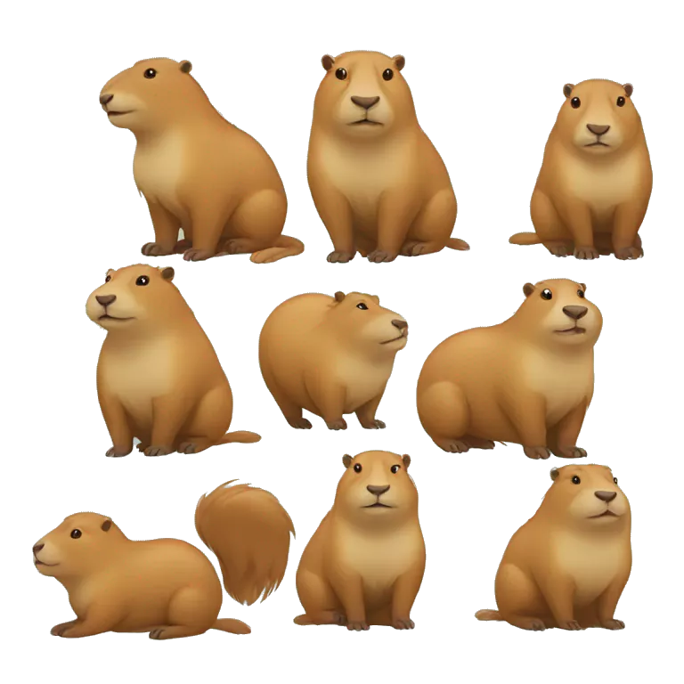 full-length capybaras with different emotions
