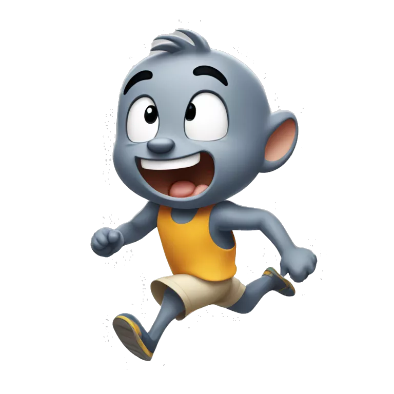 running Jerry(from tom and jerry), scared, looking behind