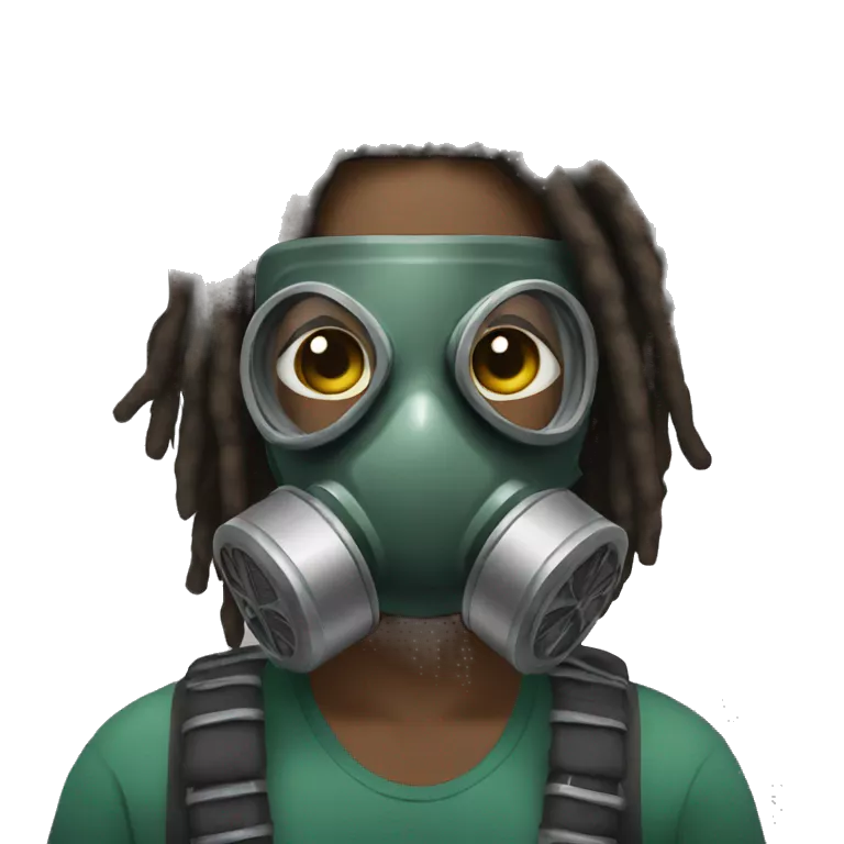 a african american person with dread lock wearing a gas mask