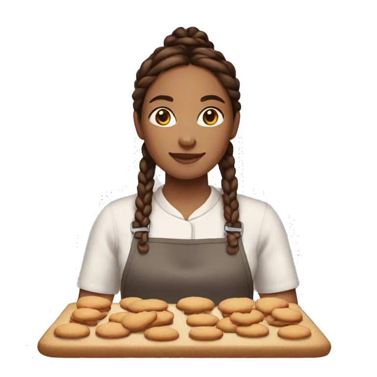 quarteron woman with brown dark braids baking cookies