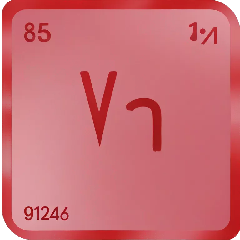 element from periodic table, red background, V symbol (center), Vanadium name (below symbol), 23 atomic number (upper left corner), 50.94 mass (below name))