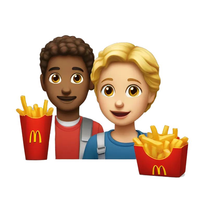 Two kids in the McDonald's and the kids eat happy meal