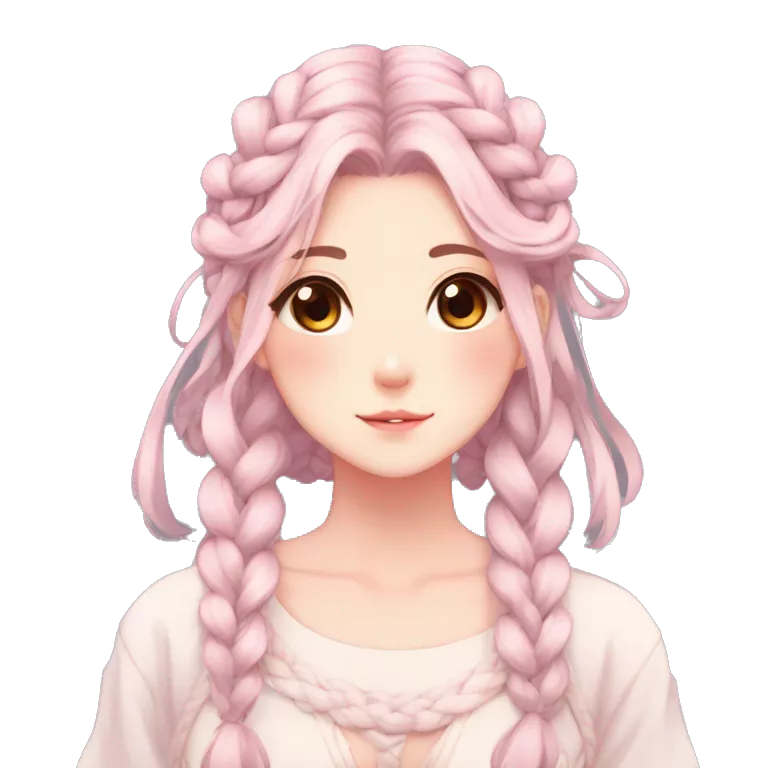 Gorgeous pastel anime girl with blushing face and hair garnitures and braided hair aesthetic trending style