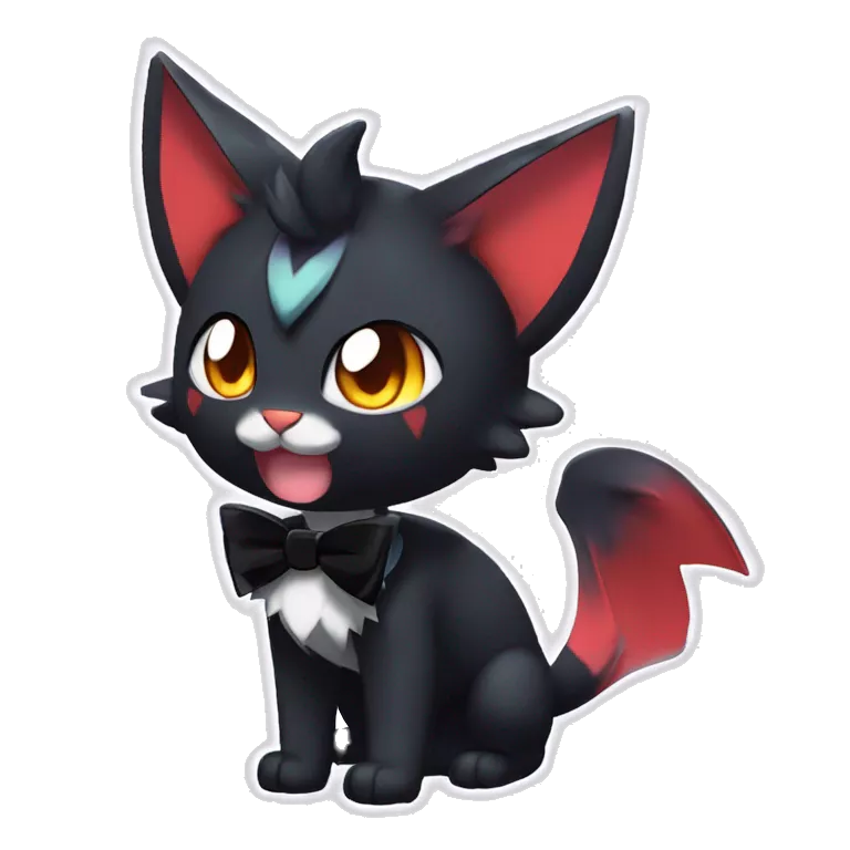 Shiny Dark Cool Shy Edgy Black beautiful ethereal fantasy Kawaii Sona Litten-Fakemon-cat-animal with edgy bat-ears bow tie black emo-mane vtuber model Full Body