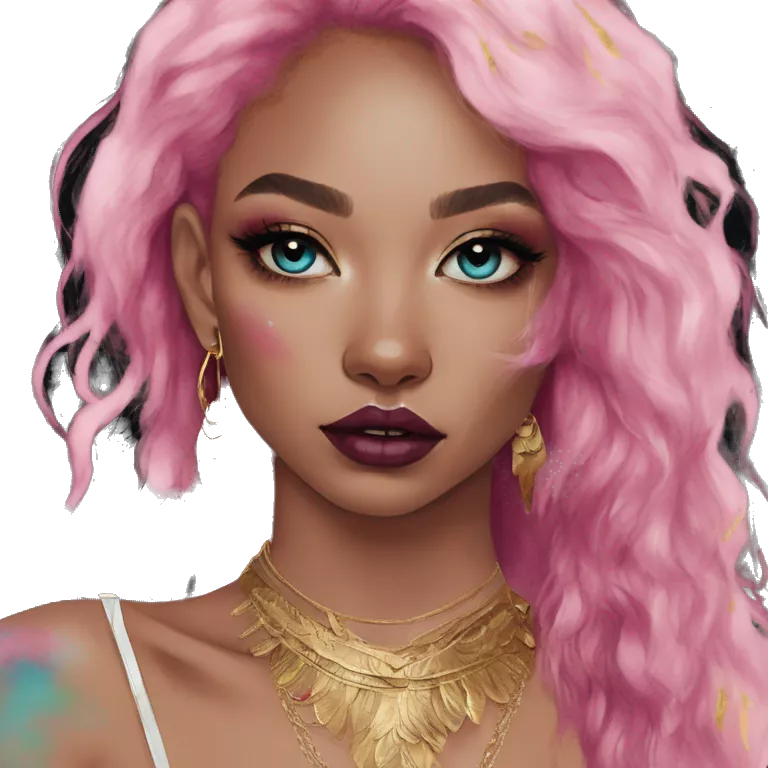 Pink magenta burgundy maroon cyan beige gray fox black eyeshadow wearing gold jewellery gold piercings gold ear piercing gold nose piercing vintage watercolour tie dye black raven wings