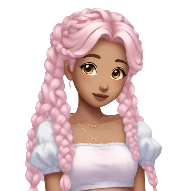 Gorgeous pastel anime girl with blushing face and hair garnitures and braided hair aesthetic trending style