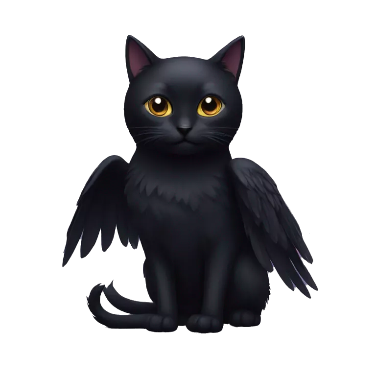 Black Cat With Raven Head And Raven Wings