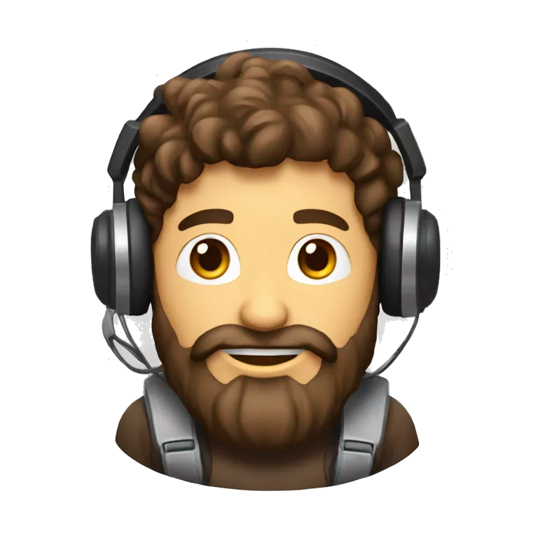 Homme brun avec une barbe avec un casque de jeux vidéo