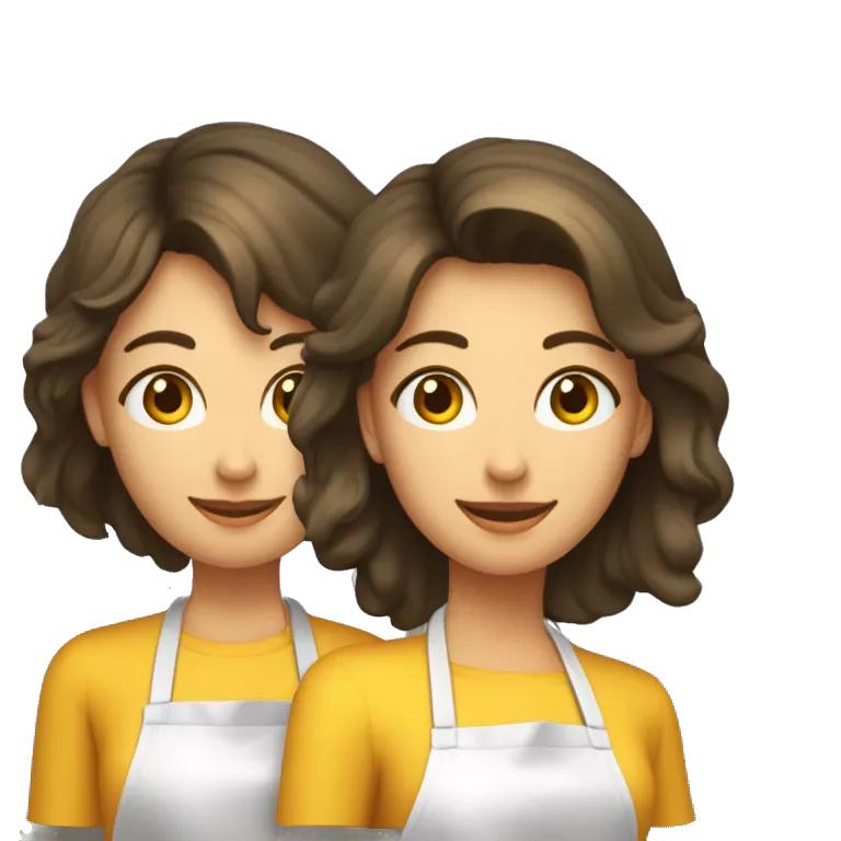 Traducime al inglés: 2 mujeres cocineras para un logotipo. La primera con el pelo corto oscuro y con rulos. La segunda con el pelo mediano dorado y con rulos.