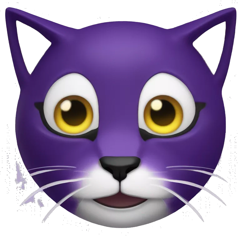 Gato morado terrorifico, sonrisa gigante boca abierta color negro, ojos grandes redondos y negros, colgante de luna amarilla, Cat Nap, Smilling Critters, Roblox, Poppy playtime 3