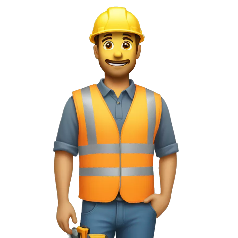 Construction worker asking a question with a question mark upstairs with a safety vest