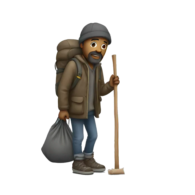 homeless man with stick  bag
