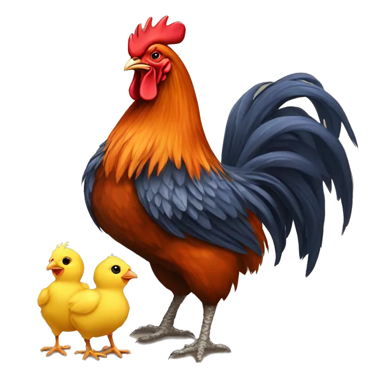 daddy rooster with baby chicks