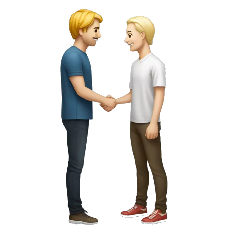 an adult restaurant owner and a young blogger shake hands, both with white skin, in great detail, in full height