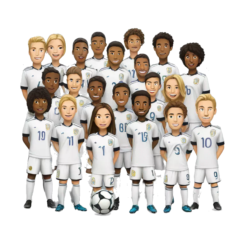 11 soccer players in white uniform group portrait