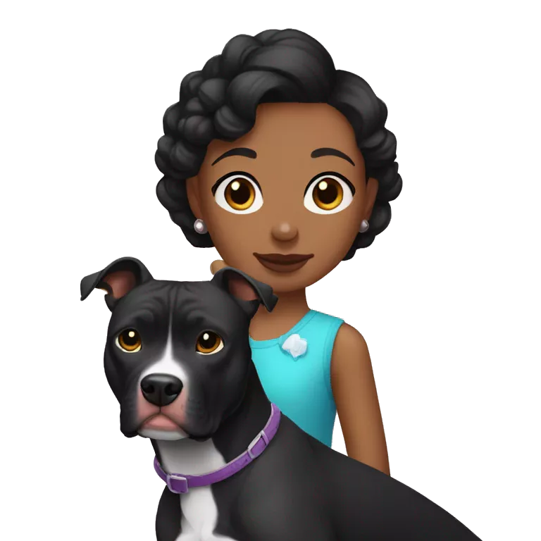 Perro pitbull negro con una dueña,tez clara pelo corto y negro