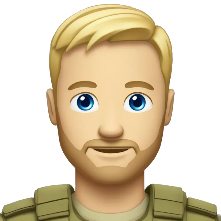 professional man leader in motivation professional casual dress, blue-eyed blonde very short hair like militar cut with a shadow of a beard