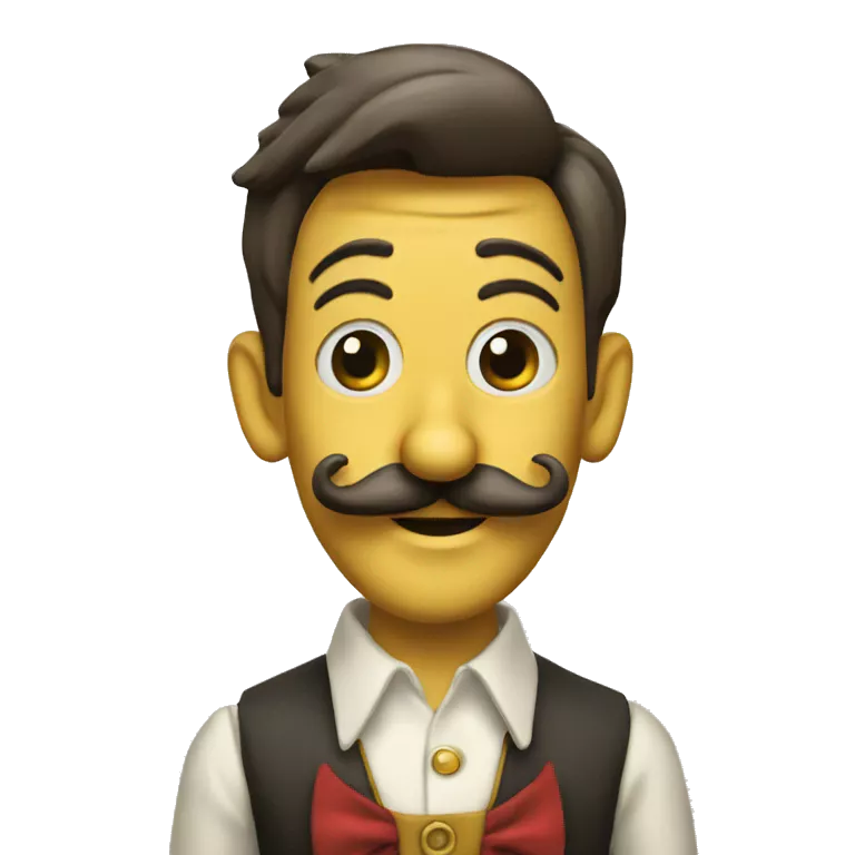 Pinocchio puppet with a long nose and mustache