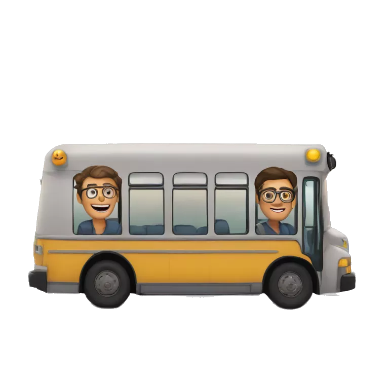 Patrick chauve et Vivianne dans un bus écrit T27 dessus le bus