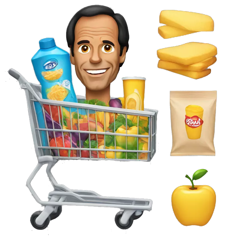 Julio Iglesias using supermarket cart full of product
