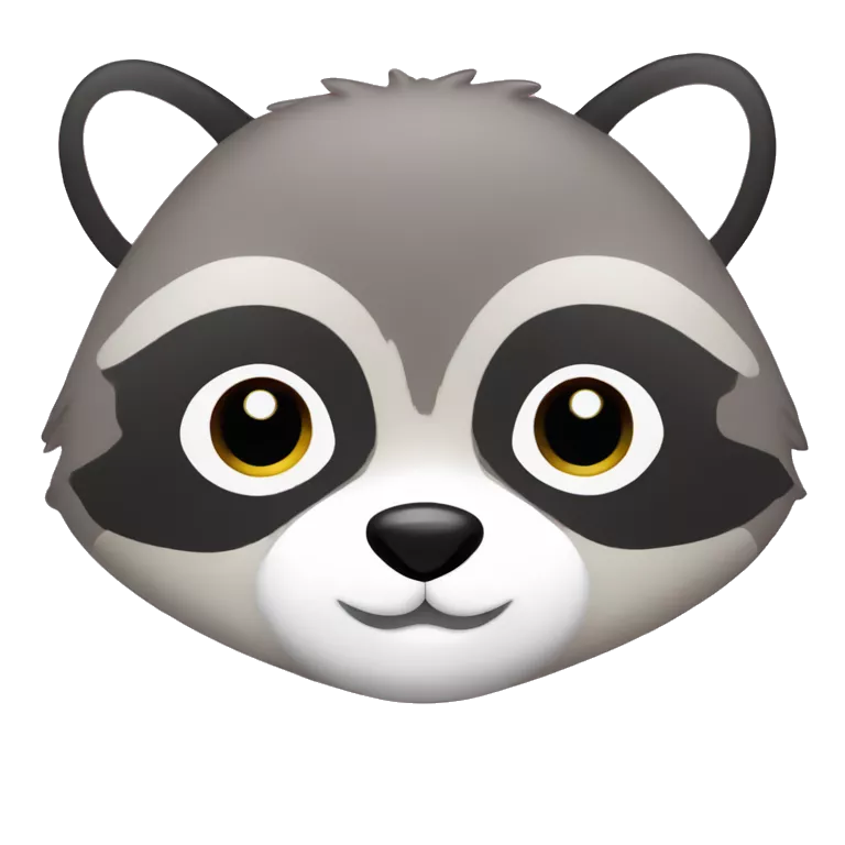 Pink raccoon, round face, round eyes, no mouth, raccoon pattern, cute, Sanrio style