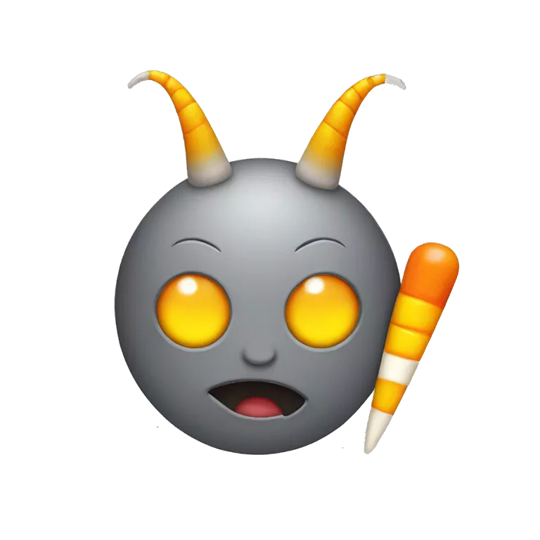 gray emoji with candy corn horns and yellow sclera