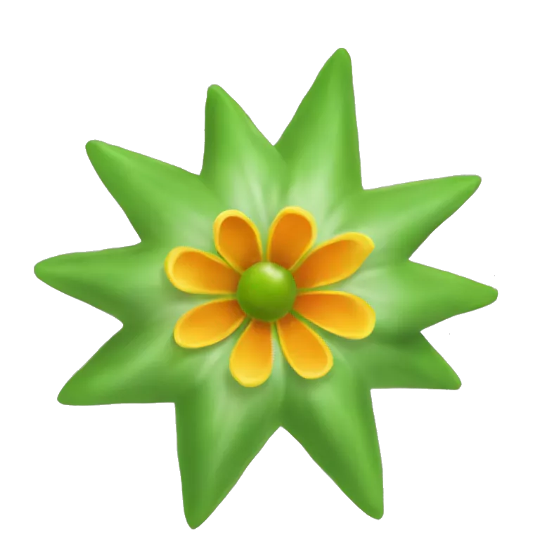 star-shaped flower with a greenish-yellow color. Inside the flower, include a small, round, reddish-orange berry.