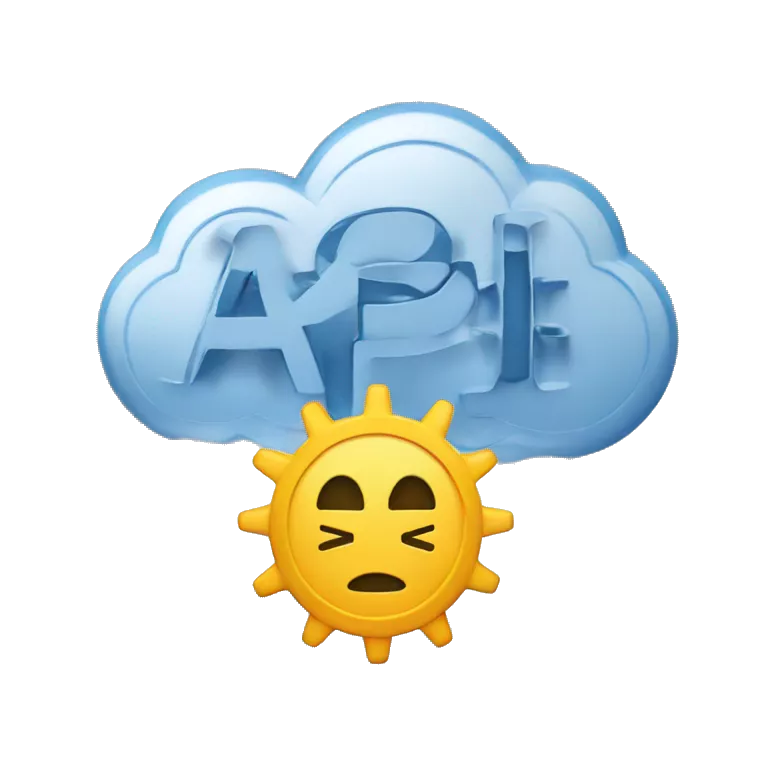 A cloud that has the letters &quot;API&quot; in it, with gears coming from the cloud.